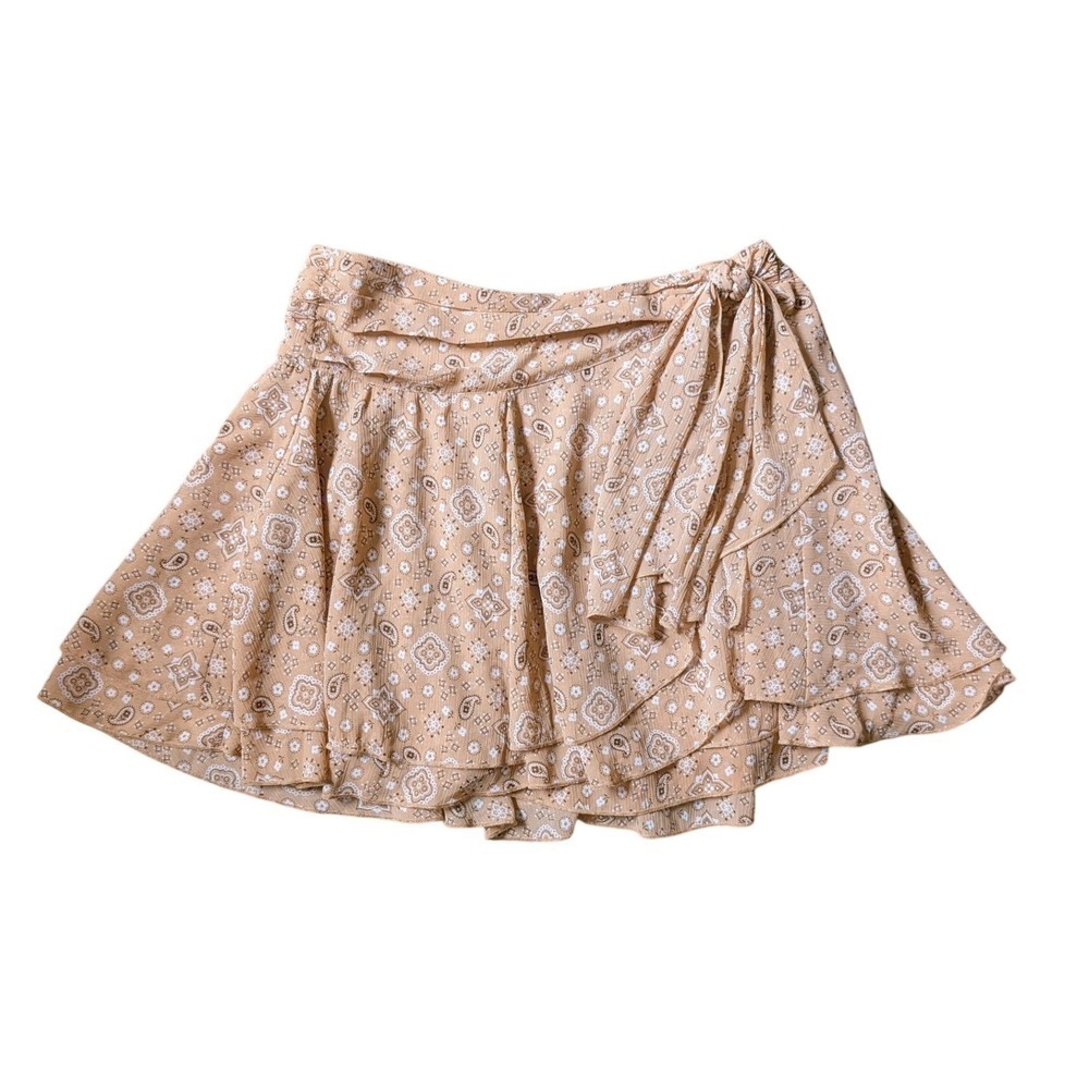 Aerie Whimsy Boho Bandana Print Peach Flowy Wrap Mini Skirt